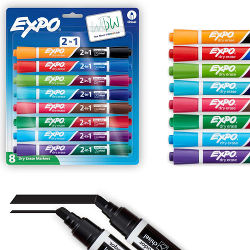 EXPO 2-in-1 Dry Erase Markers, Dual-Ended Markers, Assorted Colors, Chisel Tip, 8 Count
