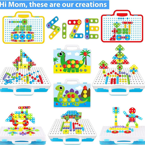 Educational Toys Building Blocks, 244 Pieces Electric Screwdriver DIY Building Toys for Boys and Girls, Educational Construction Building kit for Kids Ages 4 5 6 7 8 9 10 Year Old