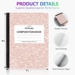 Yeplan Composition Notebooks 4 pack, Wide Ruled Notebook Paper, 9 3/4" x 7 1/2", 80 Sheets/160 Pages, Aesthetic Marble Composition Notebook for School & Office Supplies (4, Pastel Marble Colors)
