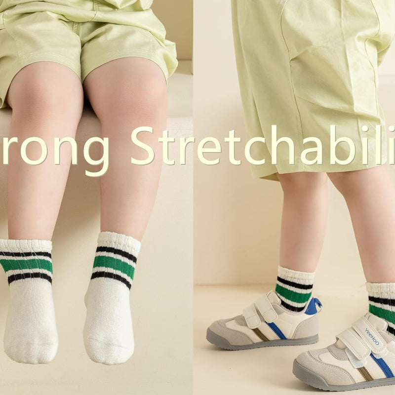 Toddler Grip Socks with Non-Slip Unisex Baby Stripe Crew Cotton Socks | Retro Seamless Ankle Socks for Girls Boys 6 Pairs