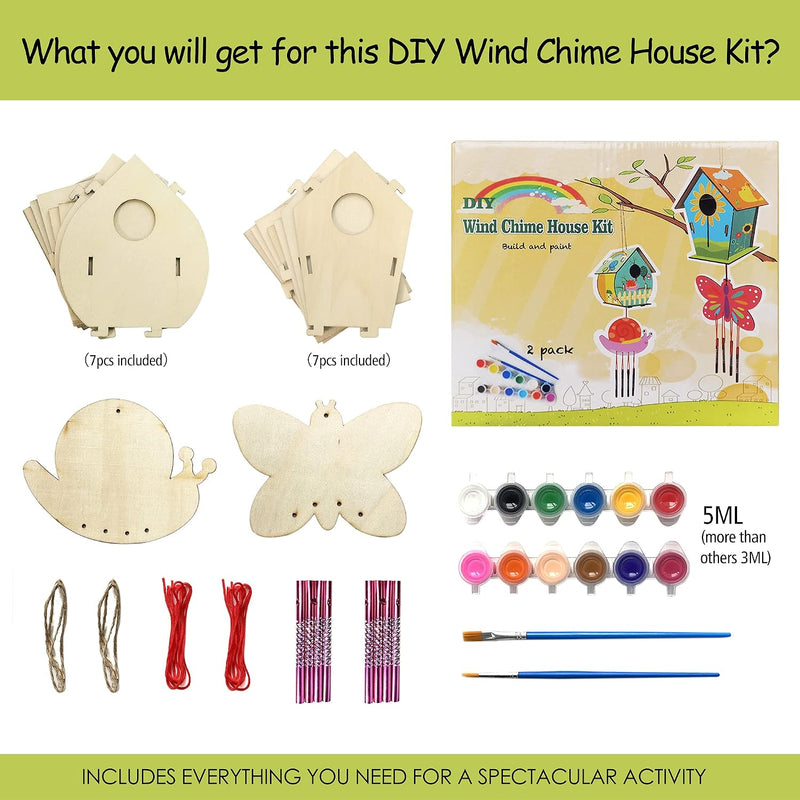 Home Composer 4 Pack DIY Bird House Wind Chime Kits for Children to Build and Paint, Wooden Arts and Crafts for Kids Girls Boys Toddlers Ages 8-12 4-6 6-8