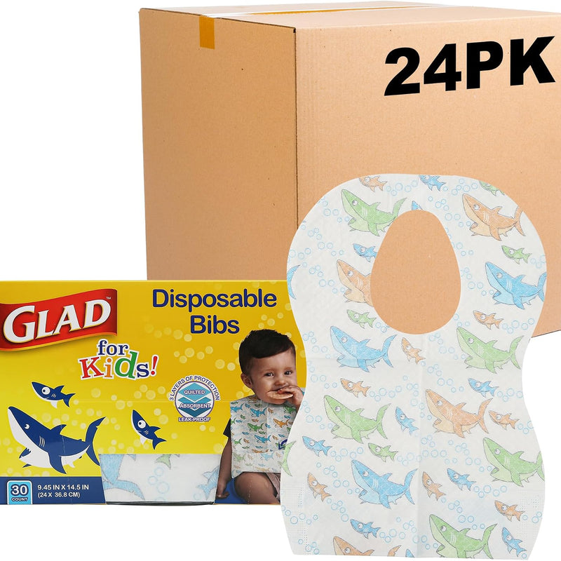 Glad for Kids Disposable Paper Bibs with Crumb Catcher, Unicorns, 30 Count | Absorbent, leakproof design for mess-free feeding at meals, crafts, parties, and travel