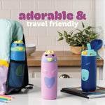 Ello Ellies 12oz Stainless Steel Leakproof Kids Water Bottle, Cat | Insulated kids water bottle with straw, leakproof locking lid, carry handle, and stainless steel fun animal design for school