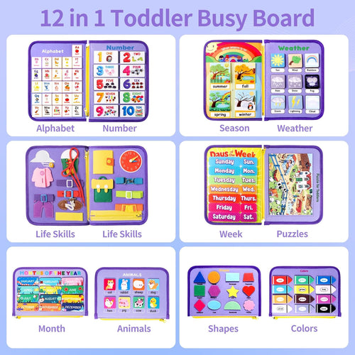 Issray Montessori Toddler Busy Board, 12-Page Educational Activity Book, 24-in-1 Learning Toy for Motor Skills