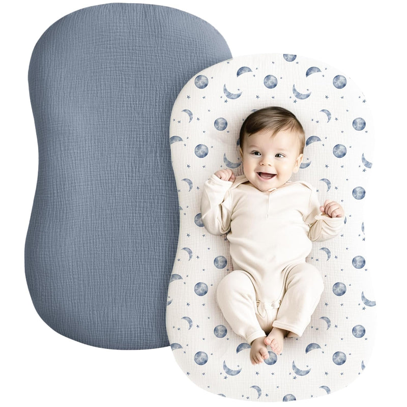 Konssy 2 Pack Muslin Baby Lounger Covers, Covers Only, 30.7" x 20" | 100% Cotton, Soft & Breathable, Baby Nest Slipcover, Envelope Closure, Pre-Washed for Lasting Fit (Brown,Wheat)