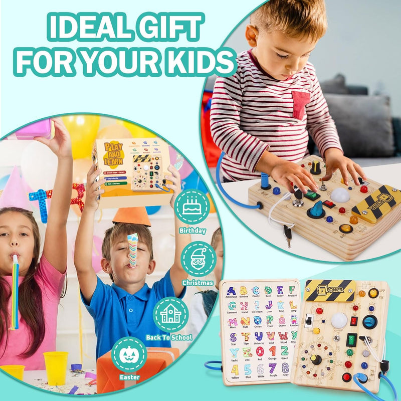 Hoarosall Montessori Busy Board for 1-3 Year Old Boys and Girls, Travel Educational Learning Toy