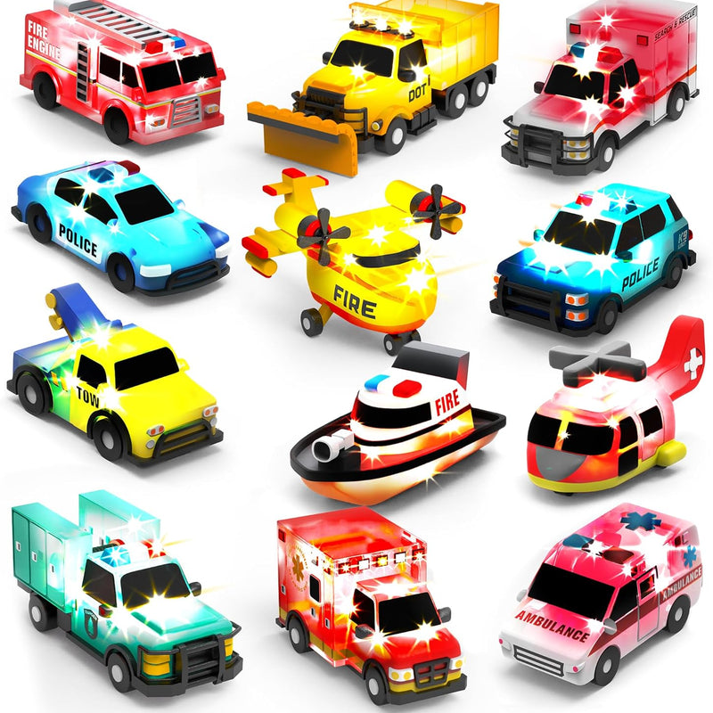 Tub Works Emergency Cars Light Up Bath Toys, 6 Pack, Water-Activated Lights, Soft and Squeezable