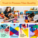 PicassoTiles Race Track Magnetic Tiles Car Toy Fun Playset Includes 2 Racing Trucks Racecars STEM Educational Magnet Building Block Construction Set for Toddlers Boys Girls Ages 3 and Older PTR30