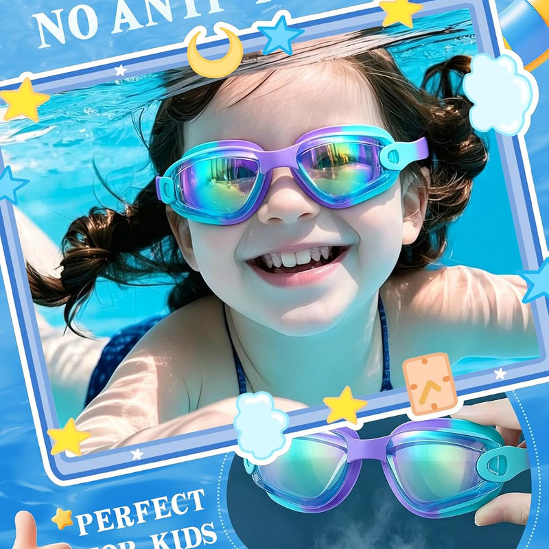 Aegend Kids Swim Goggles 2 Pack, Anti Fog&UV Swimming Goggles for Ages 3-15 | No Leak Comfortable Fit Pool Goggles with Silicone Seal, Ear Plugs and Nose Clip
