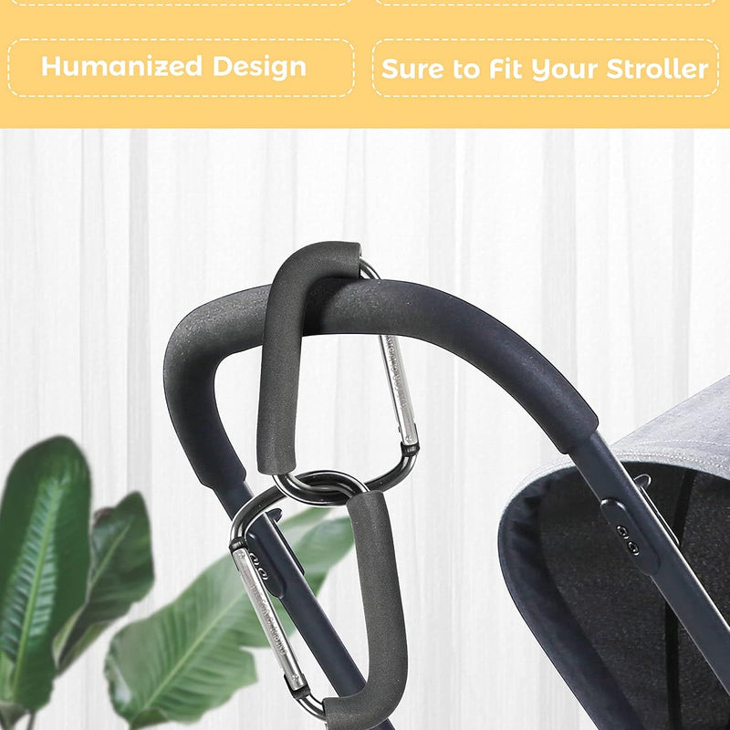 Stroller Hooks, 6.3" Large Stroller Clip, 2 Pack Stroller Hooks for Hanging Bags and Shopping, Stroller Accessories for Mommy, Large Carabiner