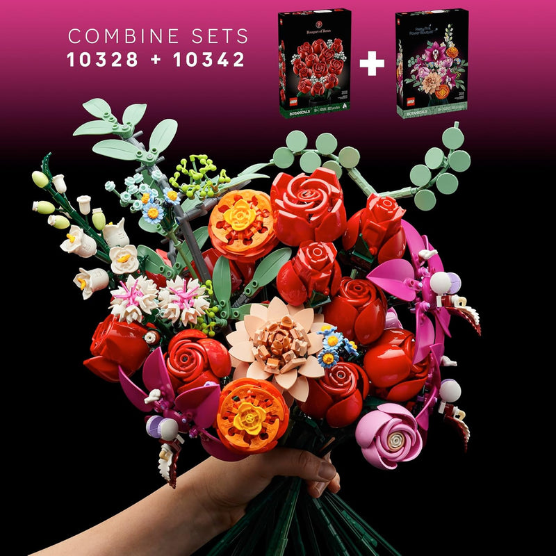 LEGO Botanicals Pretty Pink Flower Bouquet Building Set for Adults - Nature-Inspired Home Decor DIY Kit