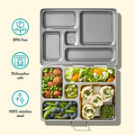 PlanetBox Rover Lunchbox Replacement - Brushed Stainless Steel Bento Box for Kids and Adults, Recycled Sustainable Lunch Box with Multi-Compartment Design