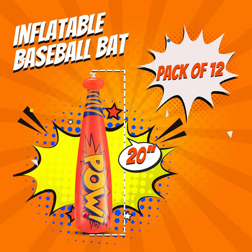 Bedwina Pow 20 Inch Inflatable Baseball Bat, 12-Piece Assorted Color Set, Carnival Party Favors and Decorations