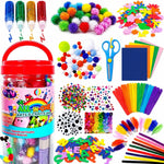FUNZBO Arts and Crafts Supplies for Kids - Toddler DIY Craft Set | with Glitter Glue Sticks, Pipe Cleaners, Pom Poms , Popsicle Sticks Tools for School, Birthday Gifts for Boys & Girls Ages 4+