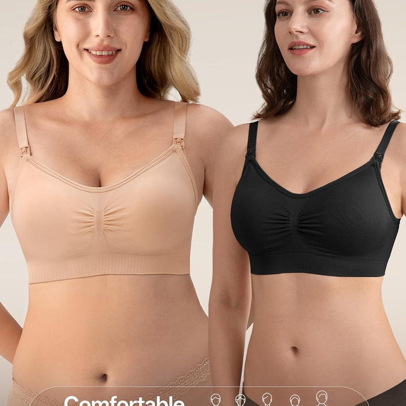 Angelhood Women Nursing Bras for Breastfeeding 5 Pack, Maternity Sleep Bra | Seamless Pregnancy Full Bust Bralettes with Extenders, Wireless V Neck Bralette, Ultra Comfort Postpartum Essentials Bra Pack