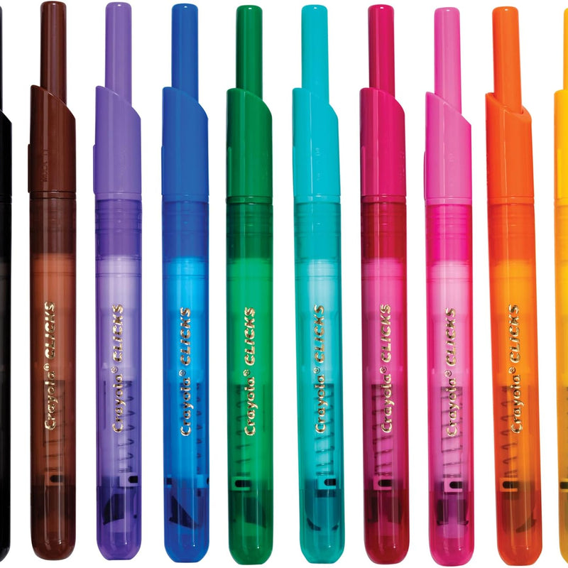 Crayola Clicks Retractable Tip Markers (10ct), Washable Cone Tip Art Marker Set, Cute Aesthetic School Supplies, Classroom Must Haves, Ages 3+