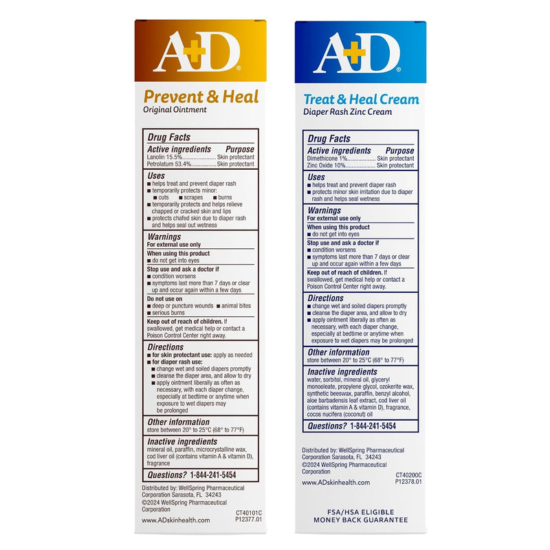 A+D Prevent & Heal + Treat & Heal Diaper Rash Ointment - Variety Pack 4oz | A+D Original Diaper Rash Ointment + Zinc Oxide Diaper Rash Cream 4oz Variety Pack - Prevents & Treats With Vitamins A & D