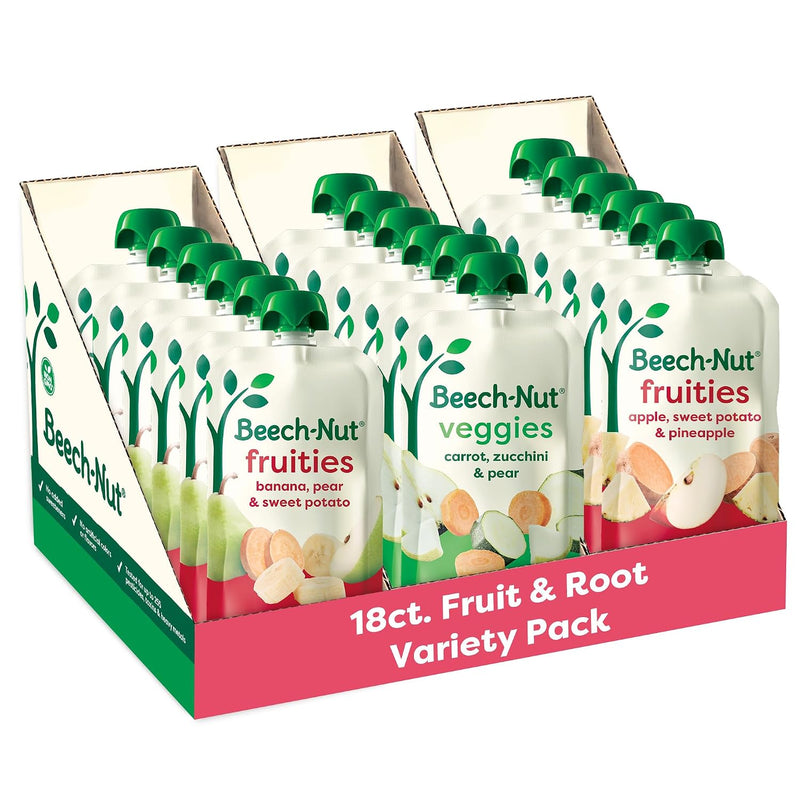 Beech-Nut Baby Food Pouch Variety Pack, Fruit & Root Veggies, 18 Pouches