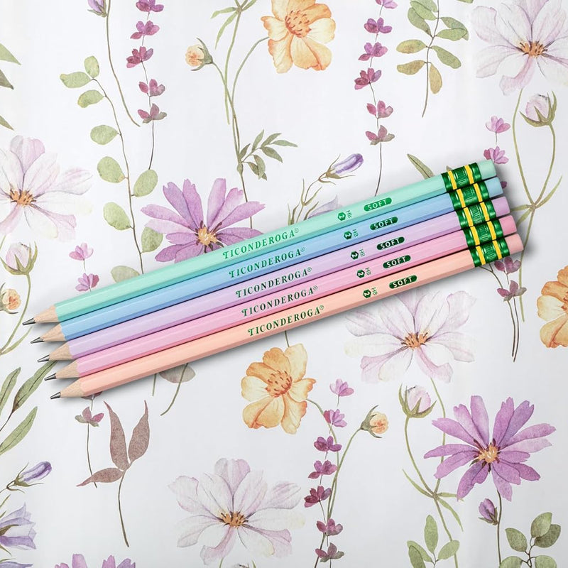 Ticonderoga Wooden Pencils, Pre-Sharpened, 2 HB Soft, Pastel Colors, 18 Count