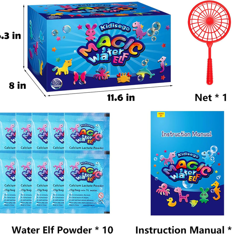 Kidisego Magic Water Elf Toy Kit, 40 Colors Aqua Fairy Water Gel Kit for Kids, Aqua Fairy kit with 24 Molds 10 Pack of Magic Powder, Crate Your Own Water Pets Craft Kits for Kids