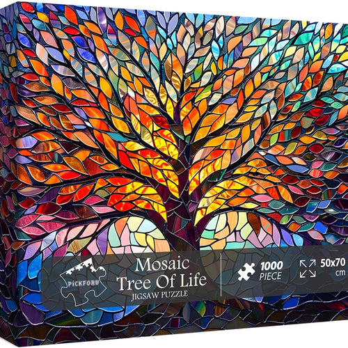 PICKFORU Stained Glass Puzzle Tree of Life, 1000 Piece Jigsaw Puzzle for Adults