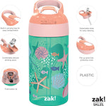 Zak Designs 16oz Riverside Kids Water Bottle with Spout Cover and Built-in Carrying Loop, Made of Durable Plastic, Leak-Proof Water Bottle Design for Travel (Unicorn & Shells, Pack of 2)