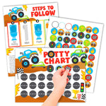 Hadley Designs Potty Training Chart for Toddlers Boys -10 Sticker Potty Chart for Toddlers Boys, 8.5x11" Potty Training Sticker Charts for Toilet Success, Monster Truck Toddler Reward Chart for Kids