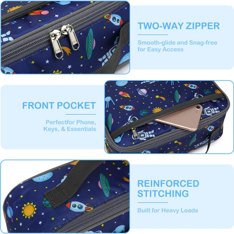 FlowFly Kids Lunch box Insulated Soft Bag Mini Cooler Back to School Thermal Meal Tote Kit for Girls, Boys, Astronaut