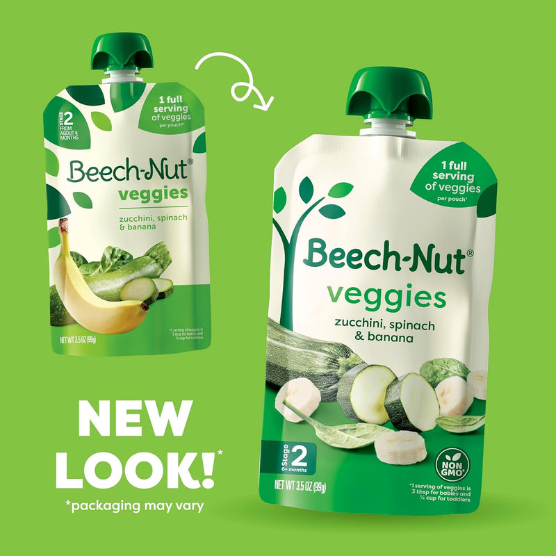 Beech-Nut Stage 2 Baby Food Pouch Variety Pack, Veggie Purees, 18 Pouches | Real Fruit & Veggies Baby Food Pouches, 1 Full Serving of Veggies Per Pouch, No Added Sweeteners, No Artificial Preservatives