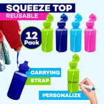 4E's Novelty Bulk Water Sports Bottles for Kids 18 oz - 12 Pack Squeeze Reusable Plastic, Neon Colors, BPA Free, Kids Water Bottles Party Favor Gift Giveaways, End of Year Student Gifts from Teacher