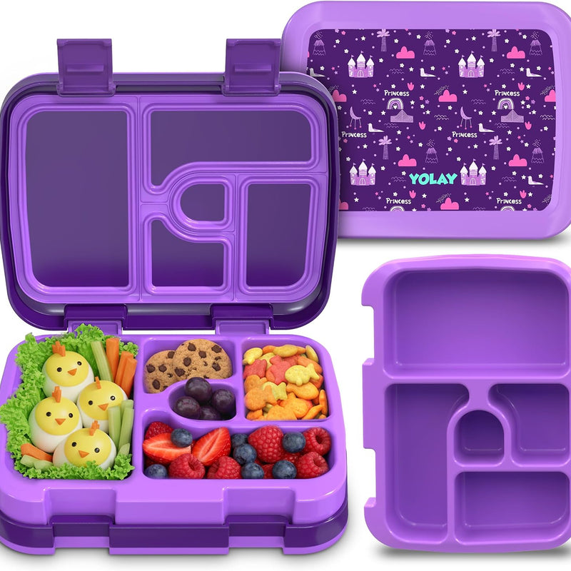 YOLAY Bento Box for Kids Lunch Box Leak-Proof, 5-Compartment Lunch Box Kids for Ages 3-10, Durable with Anti-Slip Base, Suitable for Schools, Outdoor and Travel (Mermaid)