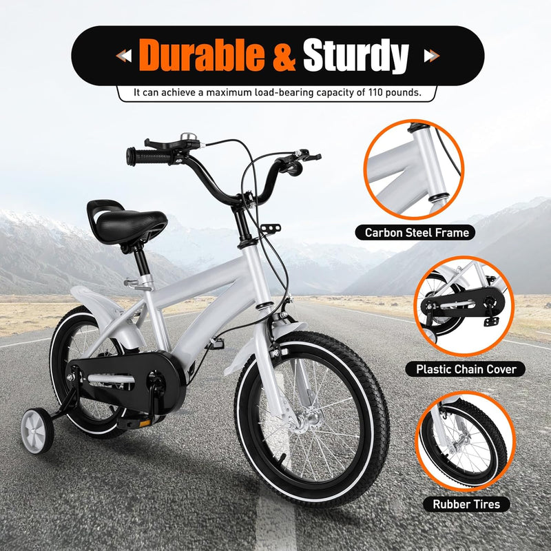 14 Inch Kids Bike with Training Wheels, Compact and Lightweight Design for Ages 2-12