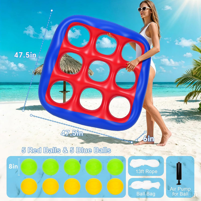 Pool Games Set- Tic-Tac-Toe Inflatable Pool Toys with 10 Balls Fun Summer Swimming Pool Party Beach Lawn Outdoor Camping Party Float Game Water Ball Toys for Adults Teens Kids 2-10 Players