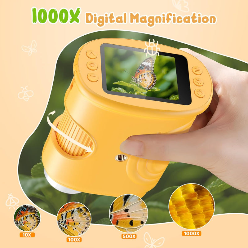 1000X Handheld Digital Microscope: 2MP Camera, 2" IPS Screen, STEM Toy for Kids 3-12