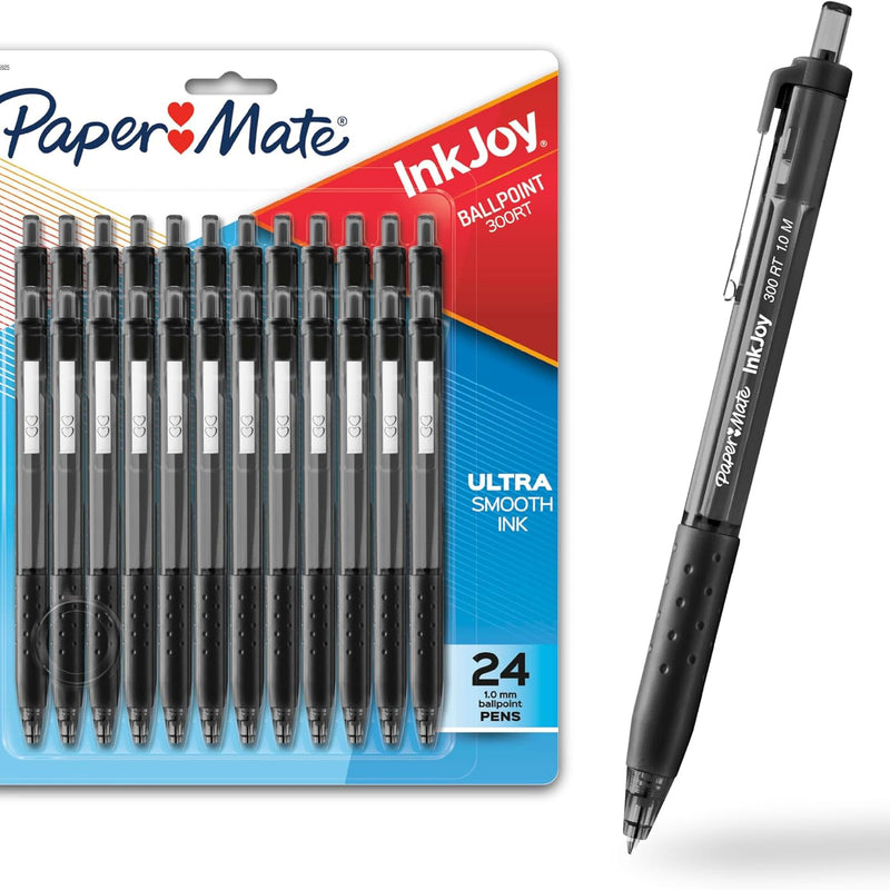 Paper Mate InkJoy 300RT Retractable Ballpoint Pens, Medium Point (1.0mm), Black, 24 Count