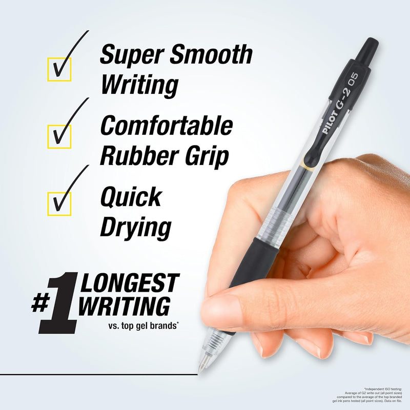 Pilot G2 Premium Gel Roller Pens, Extra Fine Point 0.5 mm, Gel Pens Black Ink, Pack of 12 - Ideal for School, Journaling & Office Writing