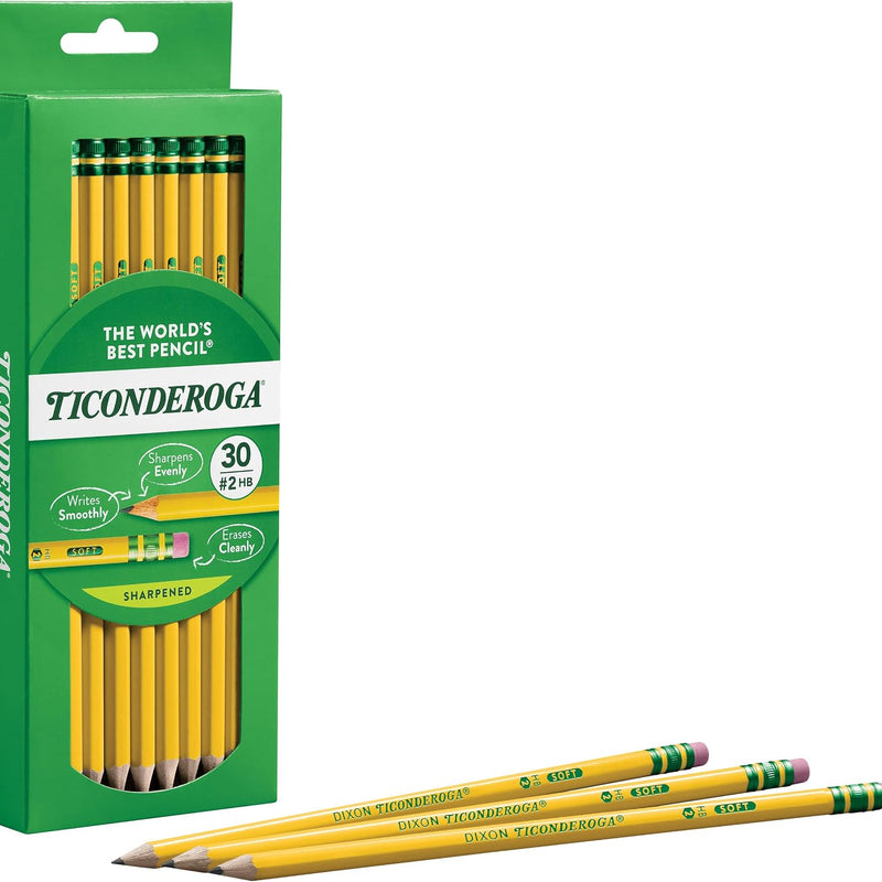 Ticonderoga Wood-Cased Pencils, Pre-Sharpened, 2 HB Soft, Yellow, 30 Count, 6 Packs/180 Count Total