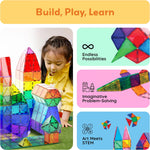 PicassoTiles 60 Piece Set Clear Magnetic 3D Blocks Construction Playboards for Toddlers and Kids