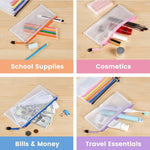 Sooez 24 Pack Mesh Zipper Pouch Bags with Label Pocket, A6 (9.1×4.7 in) Small Pencil Case Pouch for Organizing, Clear Plastic Pencil Pouches Bulk for School Supplies Storage, Money Envelopes for Cash