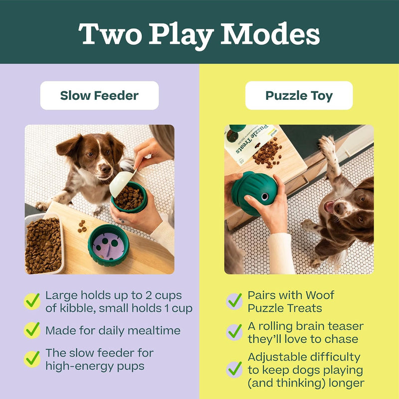 WOOF Walkabout - Enrichment Dog Toys Puzzle and Treat Dispenser - Adjustable Difficulty for Kibble and Treats - Durable Rubber - Easy to Clean - Small