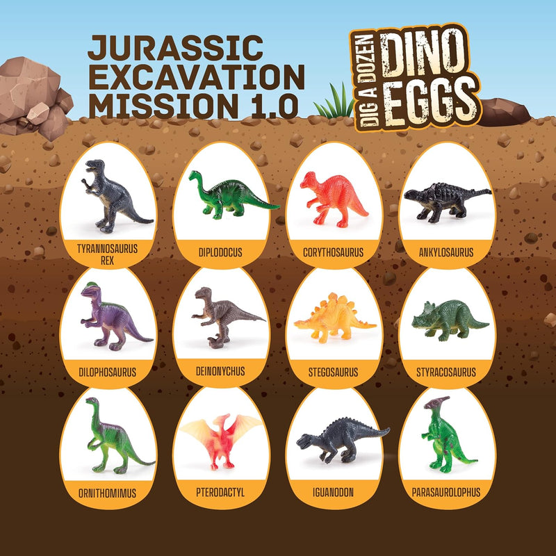 Dan&Darci Dig a Dozen Dino Egg Kit for 3-12 year olds, 12 Eggs & Surprise Dinosaurs, Science STEM Activities - Dinosaur Toys Gift
