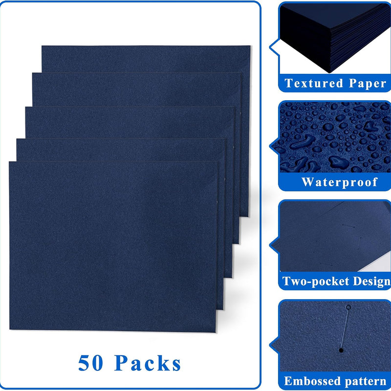 Zzrywuty 50 Packs Two Pocket File Folders with Business Card Slot,Textured Paper,Letter Size,Holds 100 Plus Sheets for School,Office,Business,Royal Blue