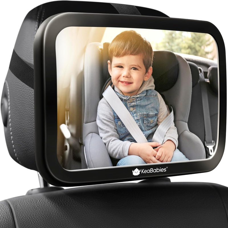 KeaBabies Baby Car Seat Mirror, Wide View, Shatterproof (Matte Black) | Backseat Infant Car Mirror for Baby Rear Facing, Crystal Clear View, Travel, Easy Install & Adjust for Removable Headrest