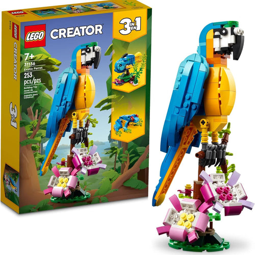 Lego Creator 3-in-1 Exotic Parrot Building Set with 3 Transformable Animal Figures for Kids Ages 7+