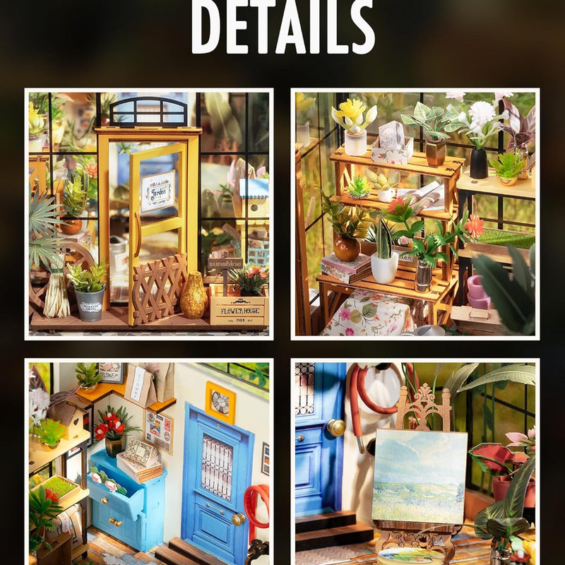 Rolife DIY Miniature Greenhouse Kit with Furniture for Adults, Halloween/Christmas Decorations - Cathy's Greenhouse