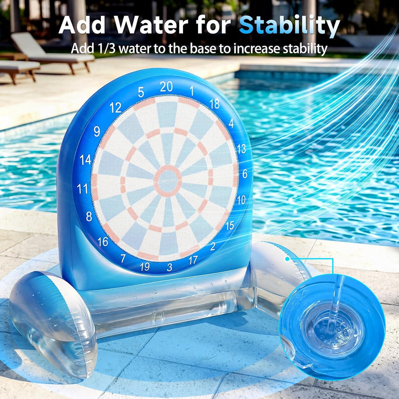 Inflatable Dart Board Water Game for Kids - Pool Toys with Sticky Balls, Safe PVC Material, Add Water for Stability, Includes 10 Balls & Air Pump, Ages 3-12 Family Outdoor Fun