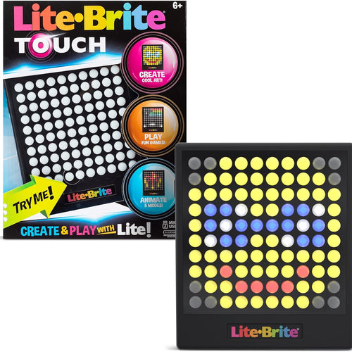 Lite-Brite Touch - 12 Art Guides, 100 Light-Up Buttons, 7 Colors, Portable Stem Learning Toy for Ages 6+