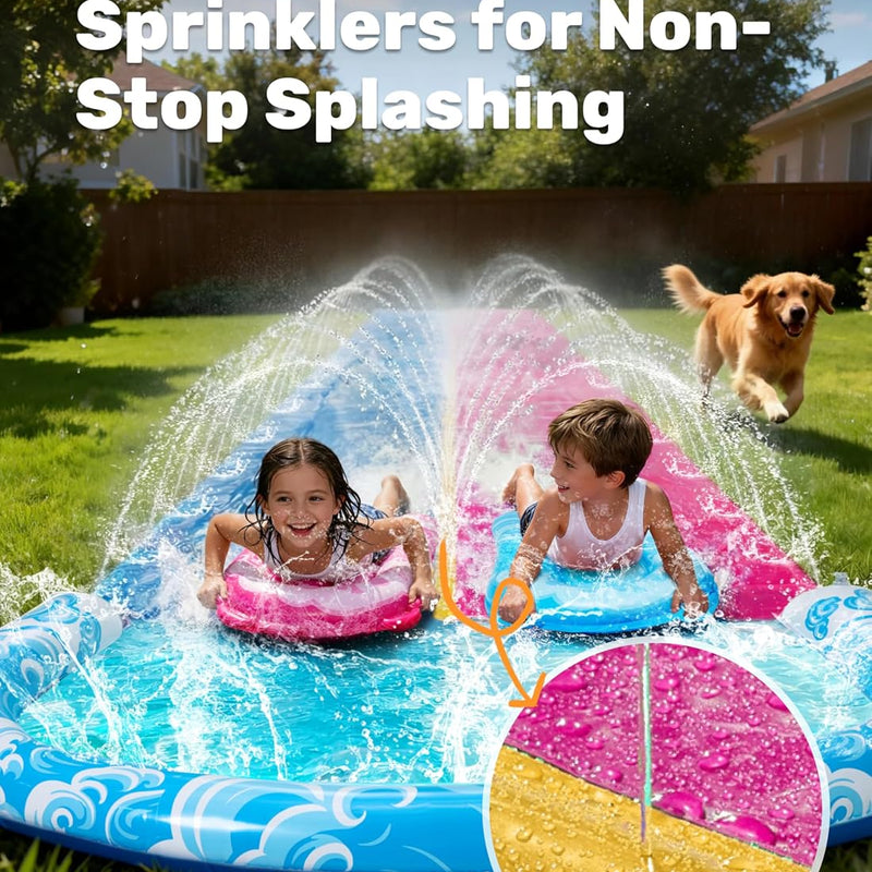 JOYIN 32.5FT Water Slide and 2 Inflatable Boards, Extra Long Heavy Duty Double Lawn Waterslide with Sprinkler for Kids Adults Backyard Summer Water Toy Outdoor Fun, Blue, Pink