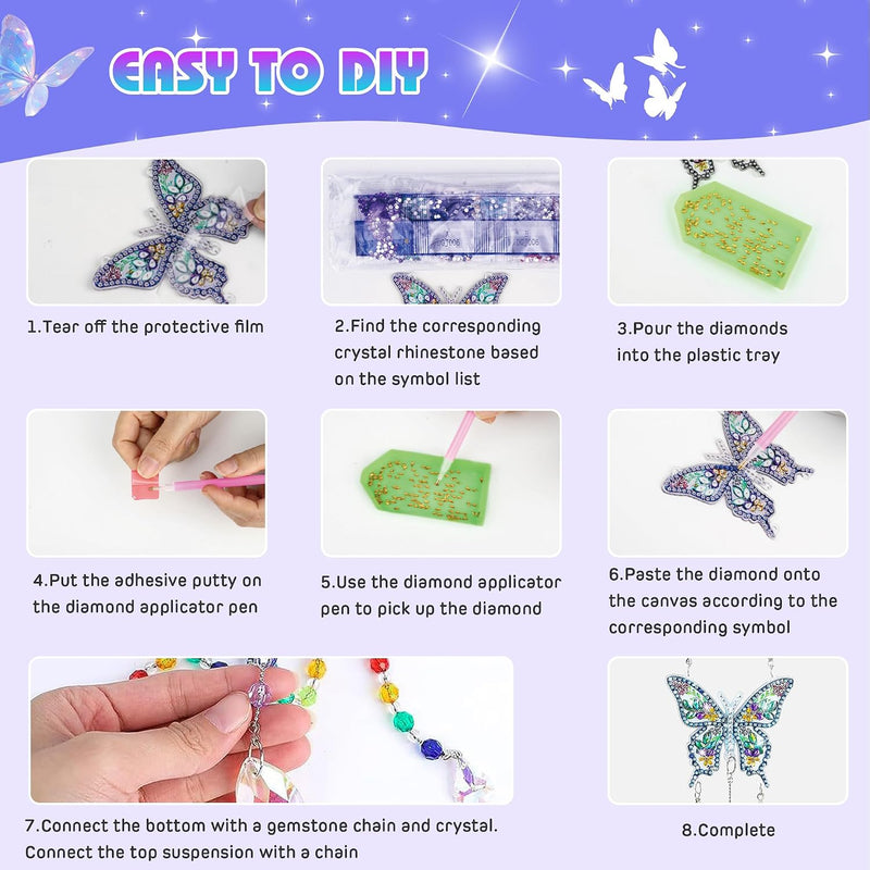 5Pcs Diamond art Kits for Kids/Adults, Crafts for Kids Ages 8-12, DIY Diamond Painting art Wind Chimes Crystal Window Suncatcher Craft, Birthday Gifts for 7 8 9 10 11 Year Old Girls, Home Garden Decor