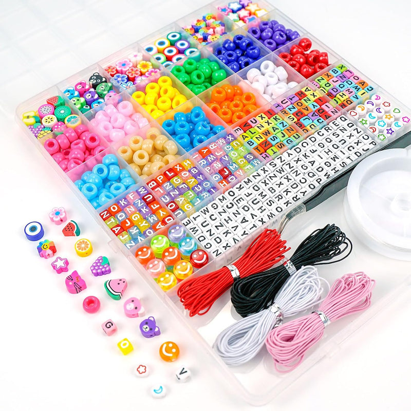 Dowsabel Bracelet Making Kit, Beads for Bracelets Making Pony, Kandi, Polymer Clay, Smile Face & Letter Beads for Jewelry Making, DIY Arts and Crafts Gifts Toys for Girls Age 6-12